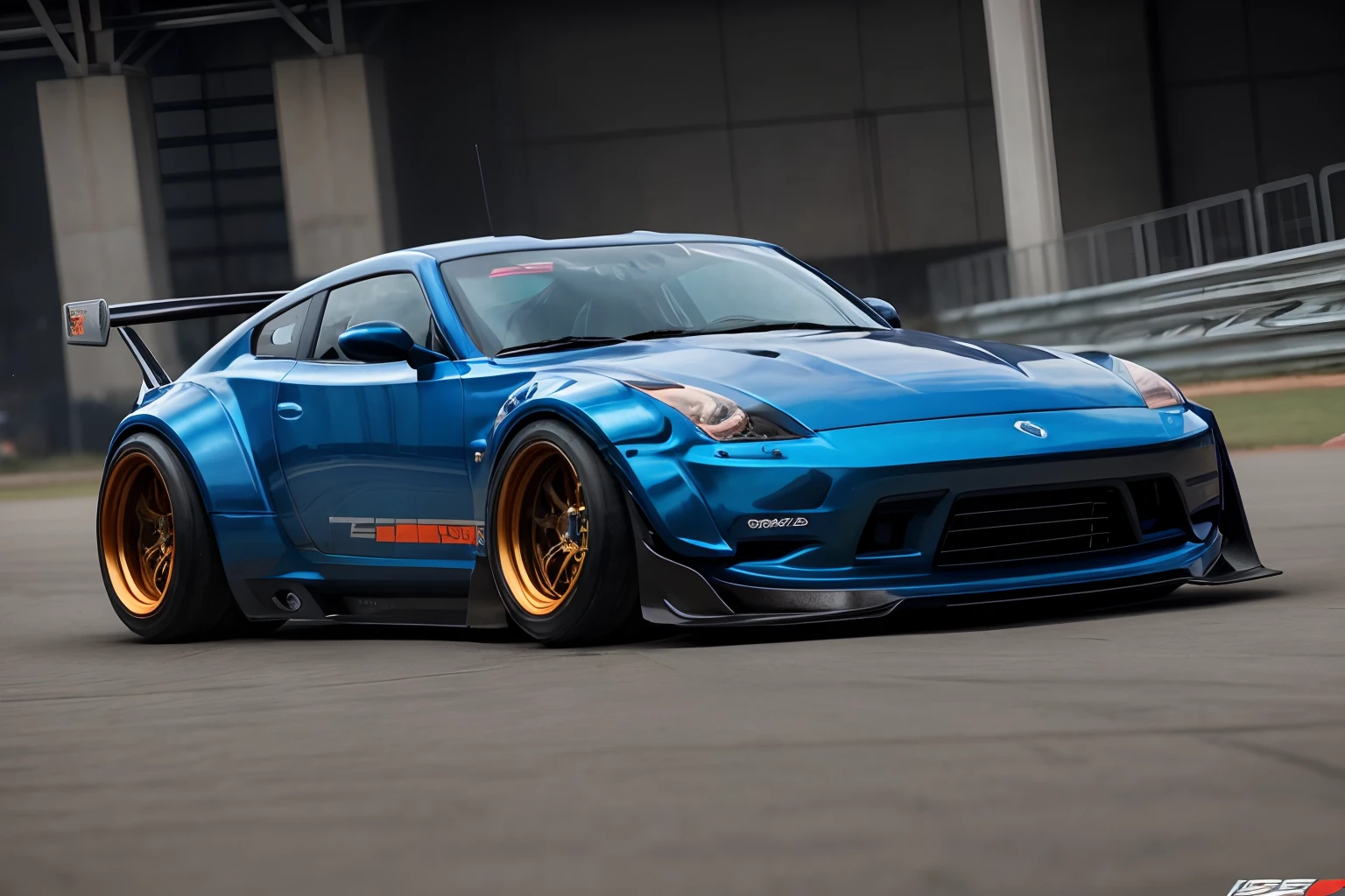 (LB-Works Full Complete: Liberty Walk)、(Nissan Fairlady Z RZ34)、(Flashy design)、()、Live-action、in detail、Deep Rim、5 discs are also detailed、Wide tires、Running on the race track、