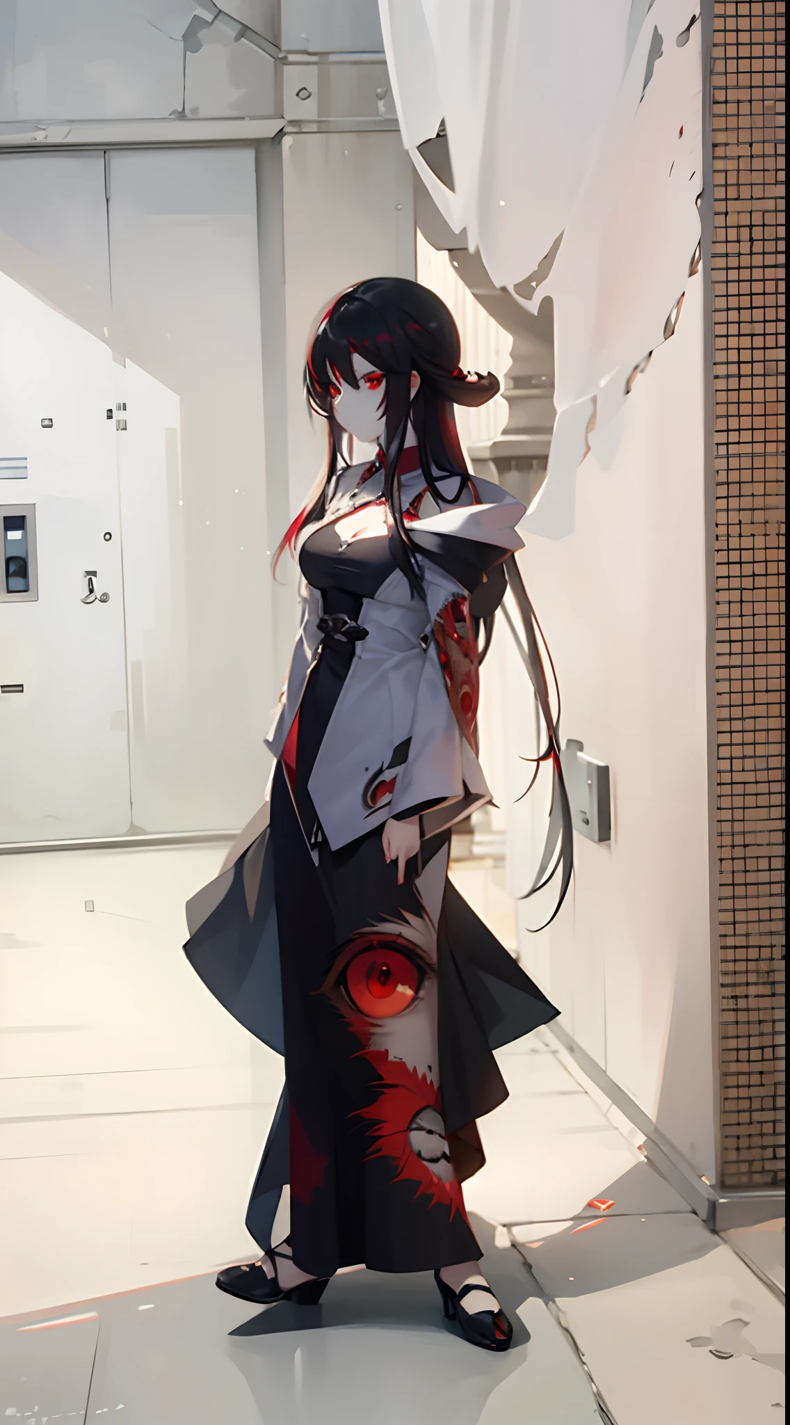 masterpiece,(bestquality),highlydetailed,ultra-detailed, cold , solo , ( 1girl ) , detailedeyes , stare , (red eyes:1.5) , (beautiful detailed eyes:1.2) , (long hair:1.2) , (white hair:0.8) , (silver hair:0.5) , (Wing-like bangs:0.5) , (Dull hair:0.5) , (ahoge:0.5) , (Hair rings:0.5) , (braid:0.5) , (bracelet:0.5) , (dress:0.5) , (jewelry:0.5) , (photorealistic:1.2) , (realistic:1.2) , (shoes:0.5) , (standing:0.5)