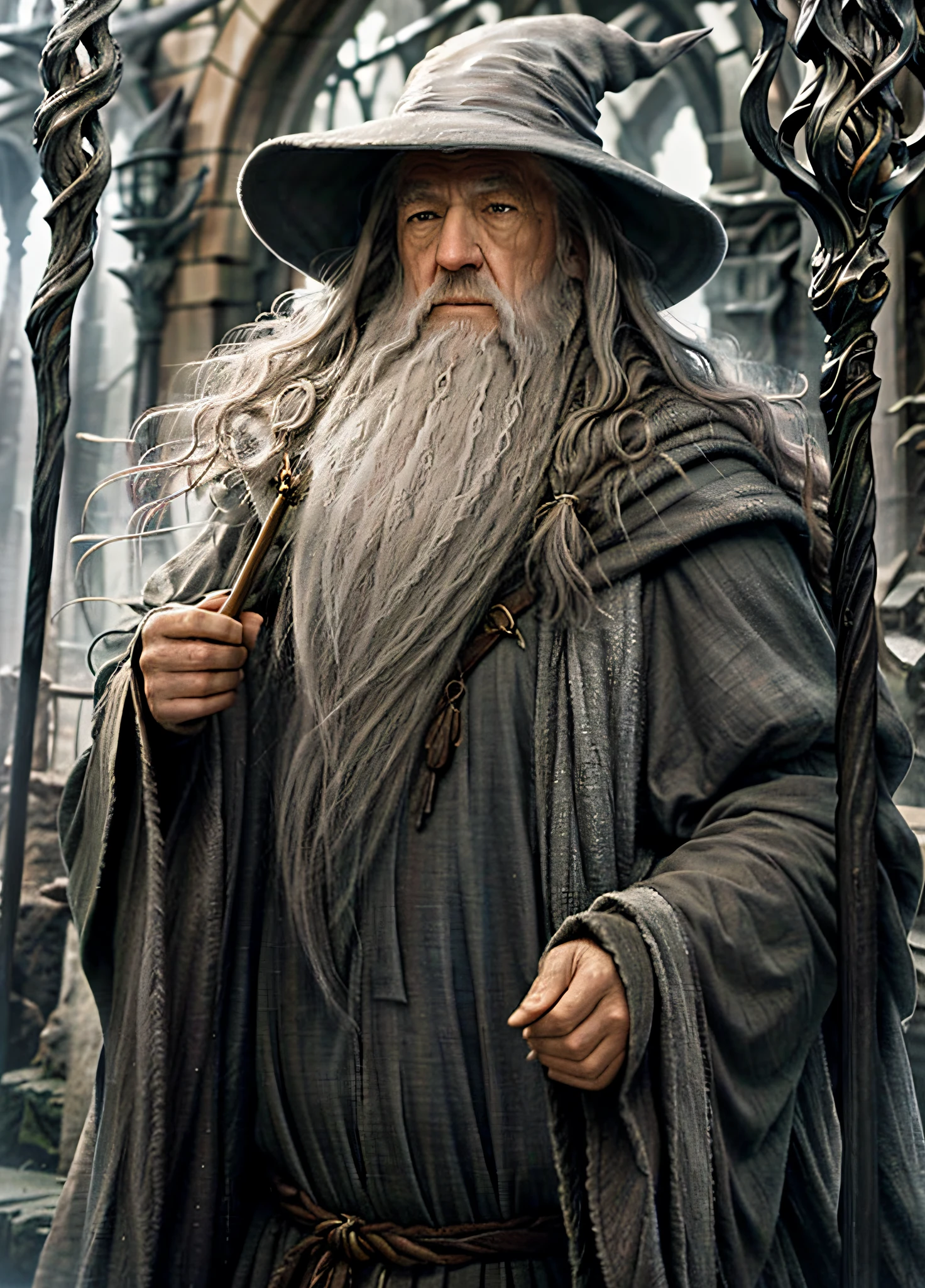 gandalf, wise, Wizard, high contrast, (natural skin texture, hyperrealism, soft light, sharp),