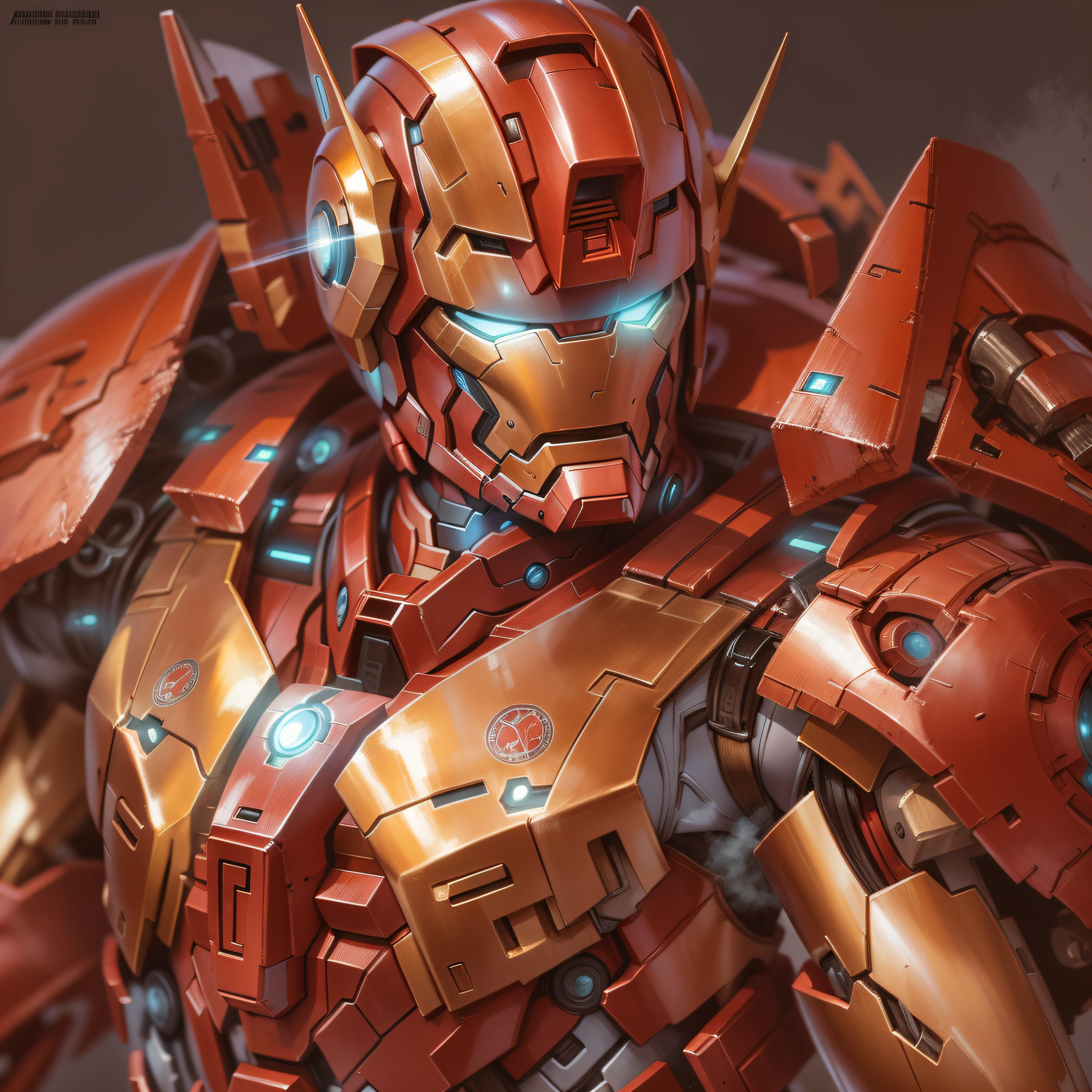 ironman style gundam mobile suite armor in the style of mario feng and ernie barnes, musculine, fantasy, intricate, elegant, highly detailed, digital painting, artstation, concept art, smooth, sharp focus, illustration, art by artgerm and greg rutkowski and alphonse mucha