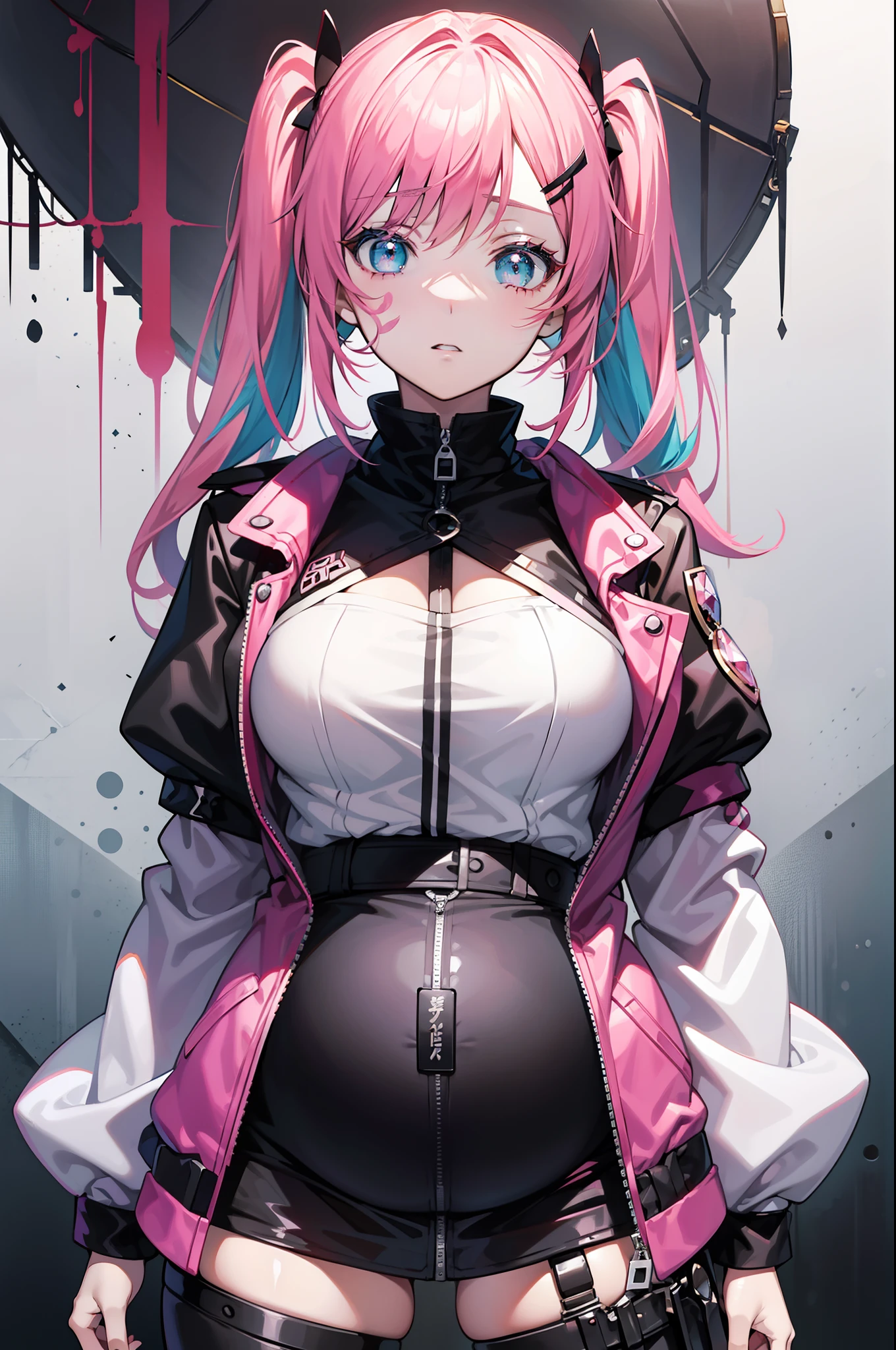 Pink hair and Sama々Female anime characters pose with facial expressions, detailed anime character art, Anime character art, trending on artstation pixiv, anime concept art, Guweiz in Pixiv ArtStation, Anime character design, Anime figure, Guweiz on ArtStation Pixiv, pink twintail hair and cyan eyes, Pixiv style, anime style character、White background、Bigchest，pregnant belly，Pregnant belly