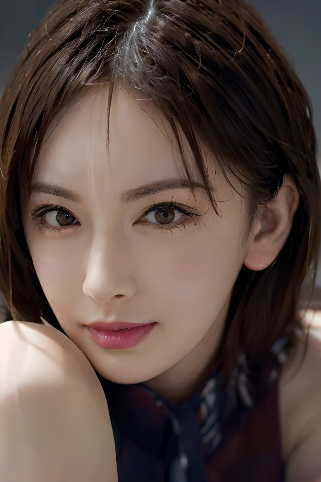 (masuter piece:1.3)、(8K、Photorealsitic、Raw photography、top-quality: 1.4)、(1girl in)、beautiful countenance、(Lifelike face)、(lightbrown hair、a short bob:1.3)、(Beautiful hairstyle:1.4)、Beautiful details、(real looking skin)、Beautiful skins、absurderes、enticing、超A high resolution、A hyper-realistic、high-detail、the golden ratio、、bilaterally symmetrical