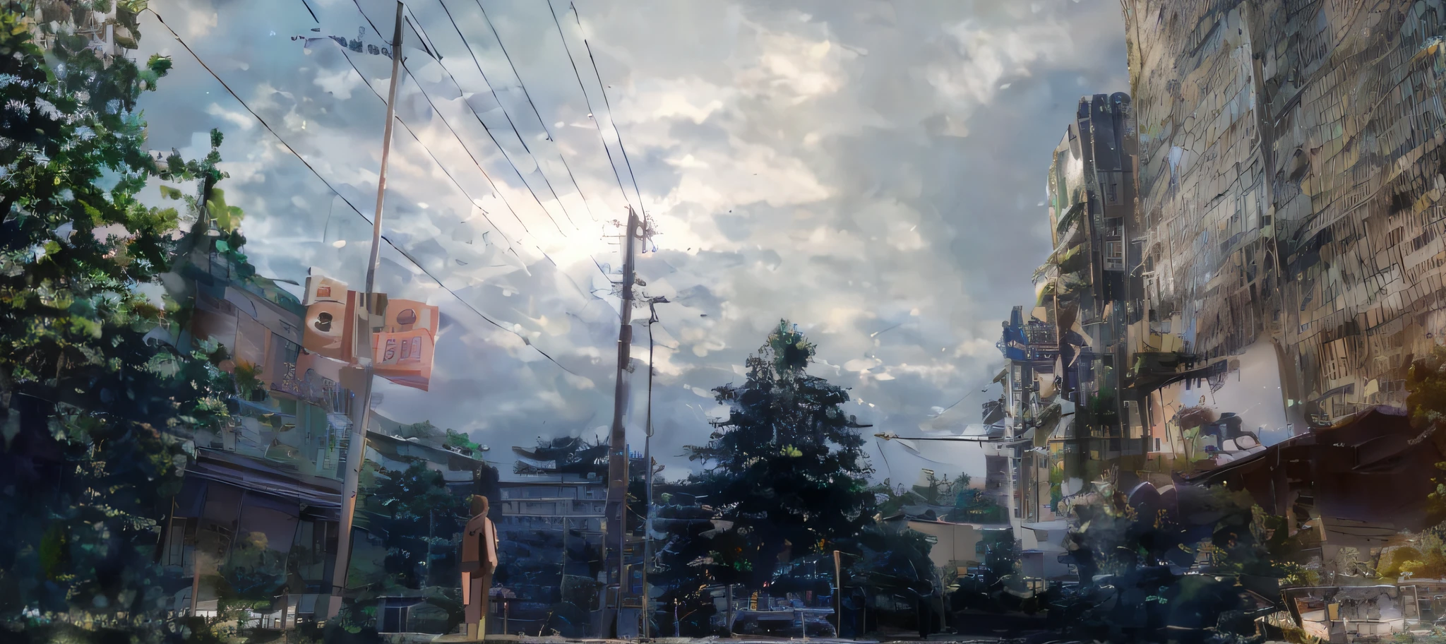 (Best quality,8K,Masterpiece:1.2),Ultra-detailed,Realistic:1.37,Makoto Shinkai's new movie(anime big breast),Beautiful hand-painted landscape,Meticulous character,Gorgeous color palette,Soft and dreamy lighting effects,Impeccable attention to every frame,Awe-inspiring breathtaking scenery,A touch of romance and longing,Magical and ethereal atmosphere,Immersive and engaging world building,A highly anticipated cinematic experience,stunning  visuals,Enchanting water and sky,Rich and vivid animations,Authentic architecture ，Strong sunshine，Japanese town style