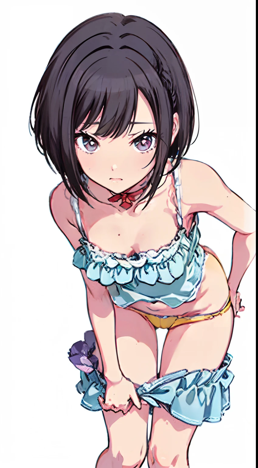 (Light blue camisole Pull up the skirt to show light yellow panties The bra is visible Gravure Pose Very detailed down to the smallest detail clear outlines Beautiful face Beautiful skin) thin-waist A slender ribbed skinny limbs teats cleavage of the breast Beautiful breasts a short bob Uterine mouth Beautiful fingertips Light blue nails Anime style