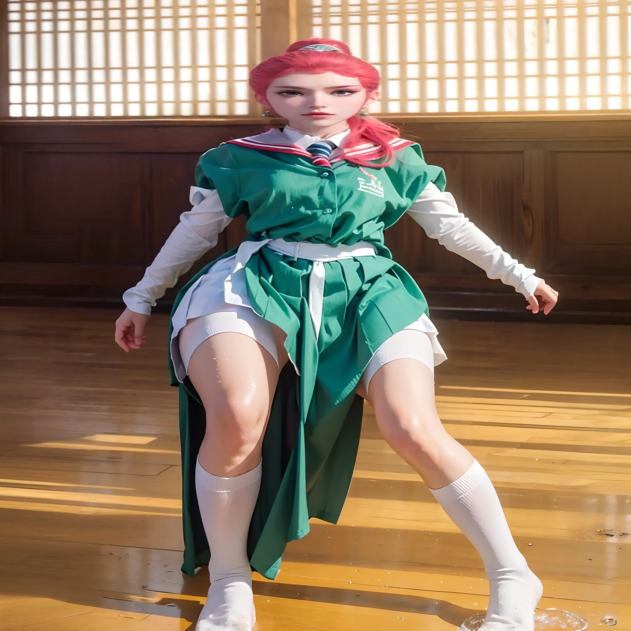 JK school uniform,White liquid wet,over knee socks