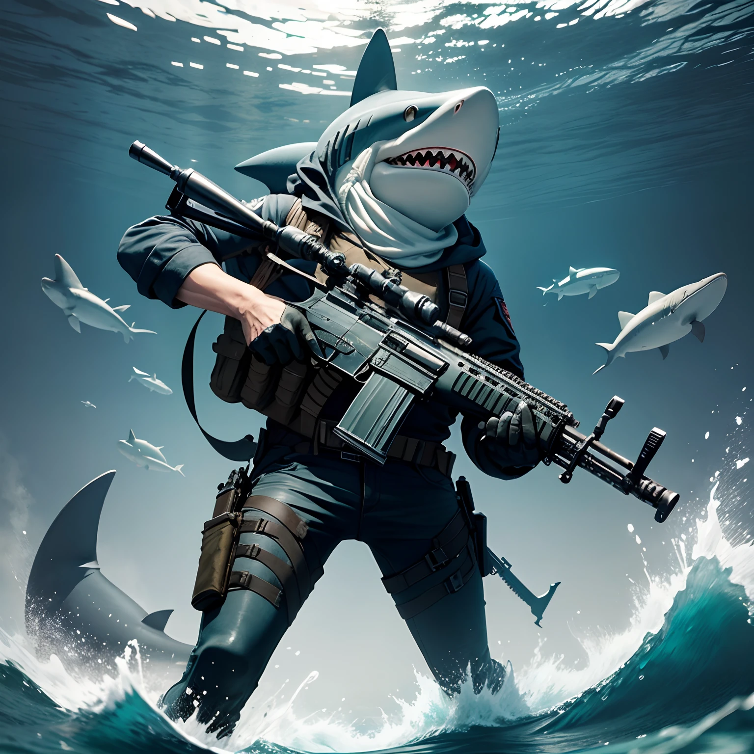 Shark with rifle