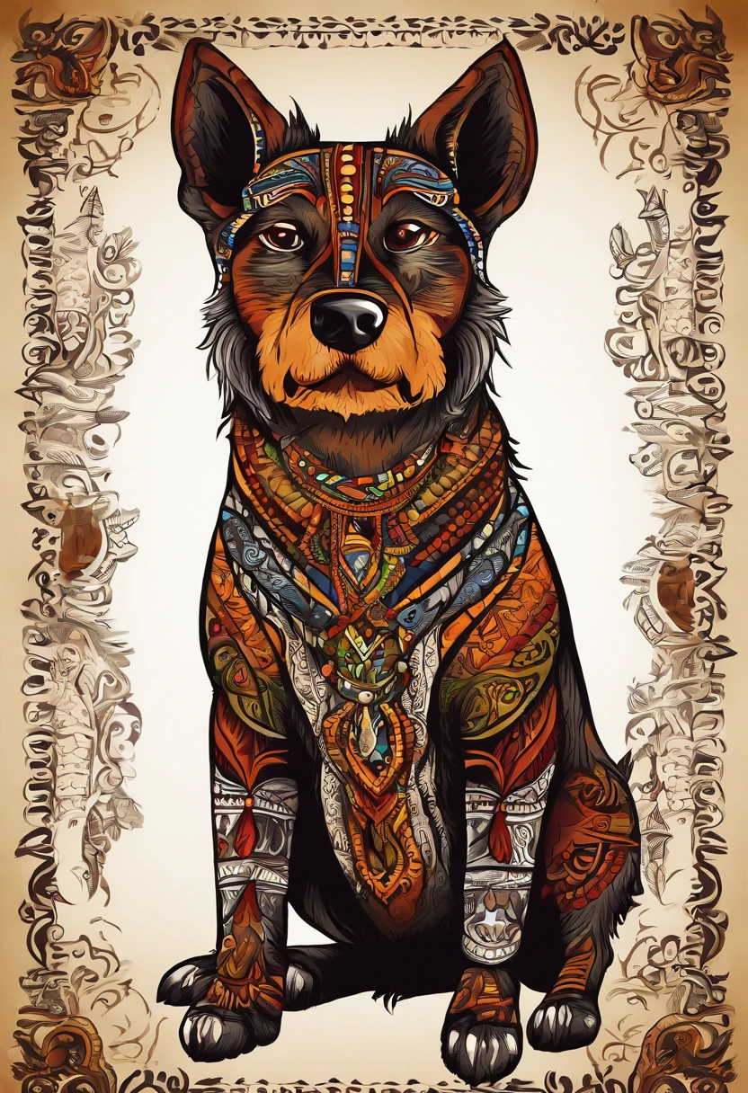 vibrant color drawing of a simple cute dog based mandala