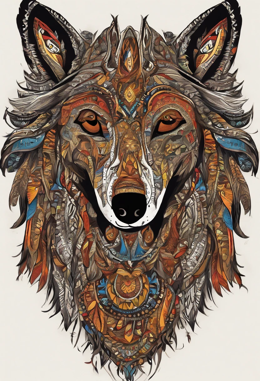 vibrant color drawing of a simple cute dog based mandala