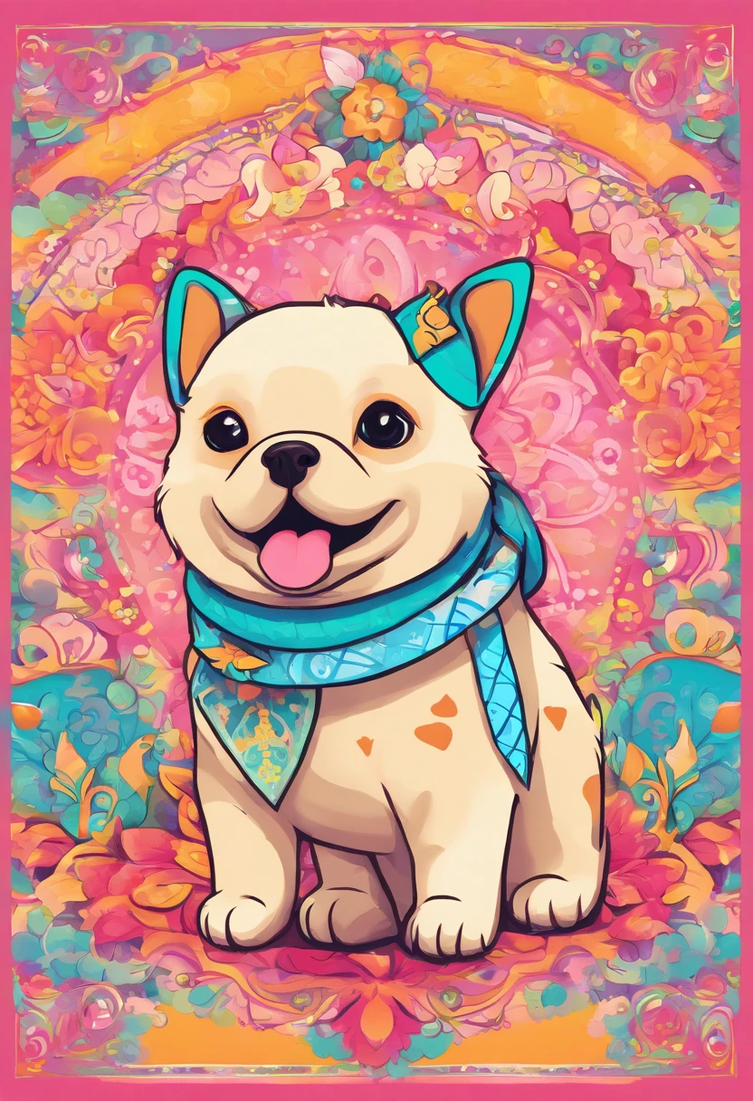 vibrant color drawing of a simple cute dog based mandala