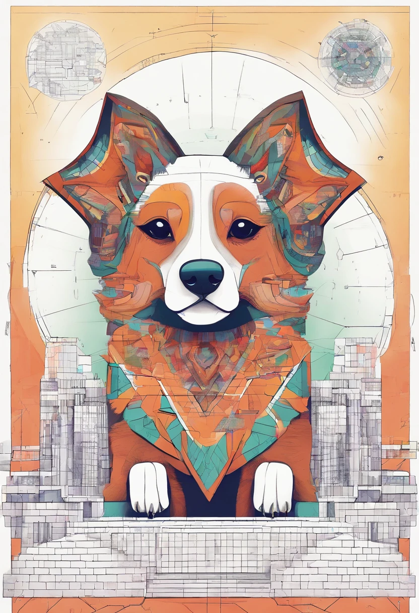 vibrant color drawing of a simple cute dog based mandala