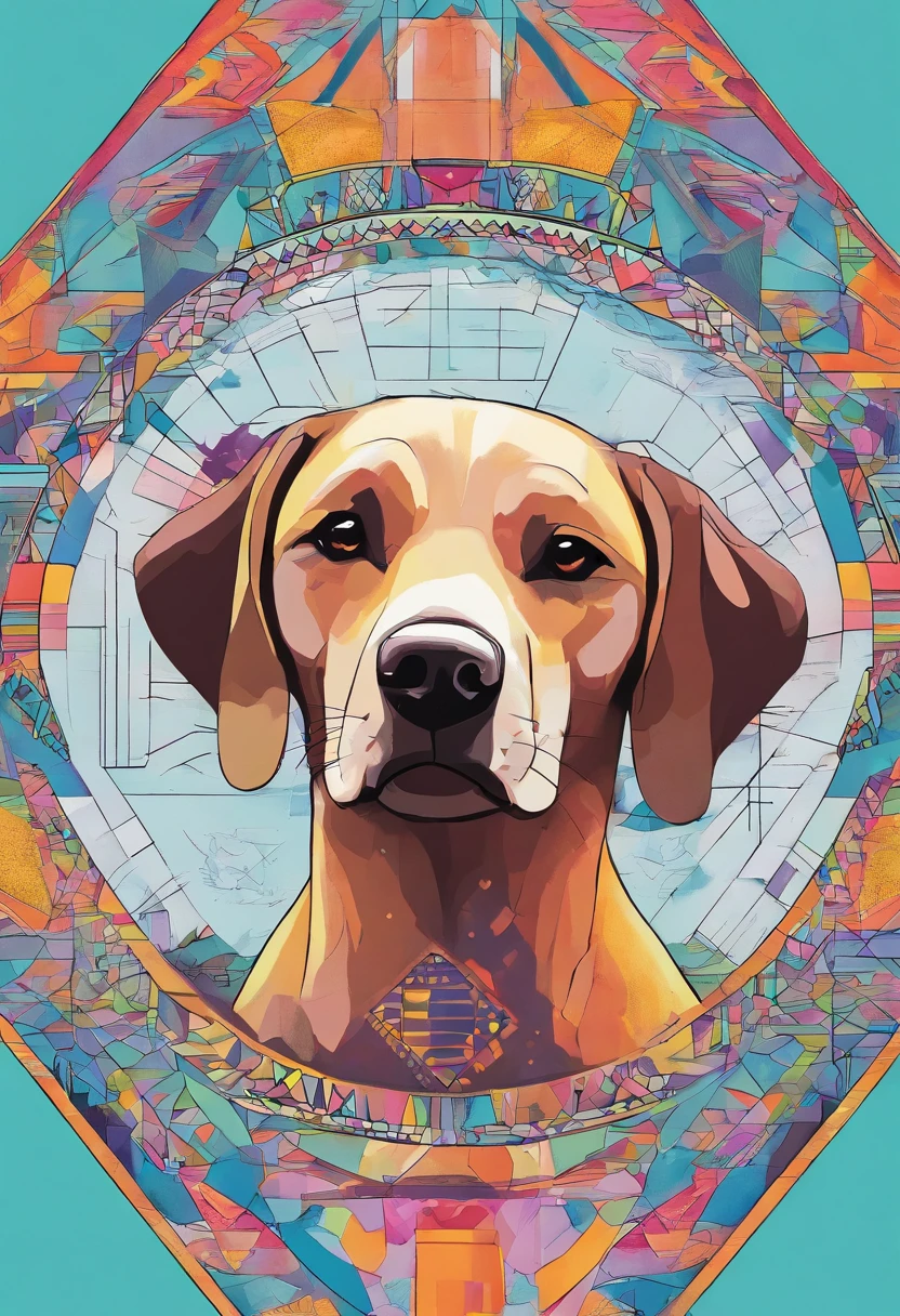 vibrant color drawing of a simple cute dog based mandala