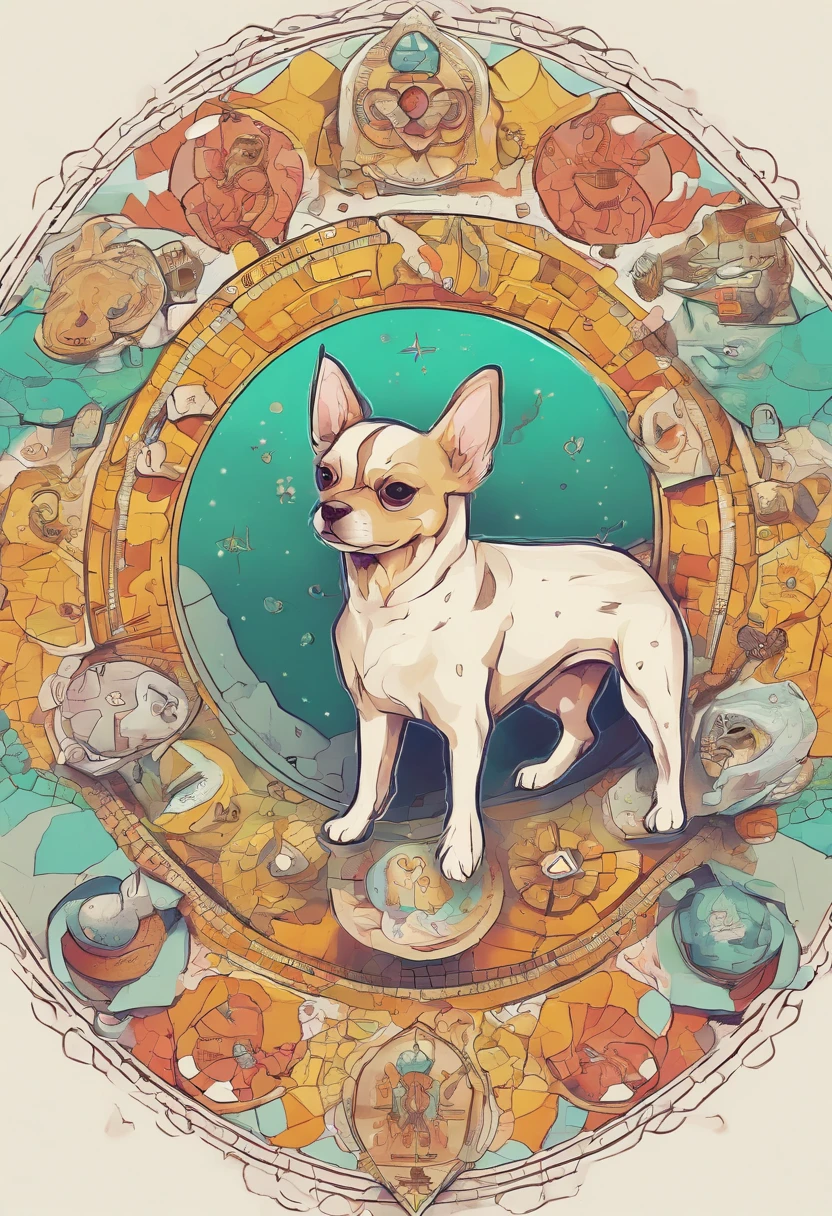 vibrant color drawing of a simple cute dog based mandala