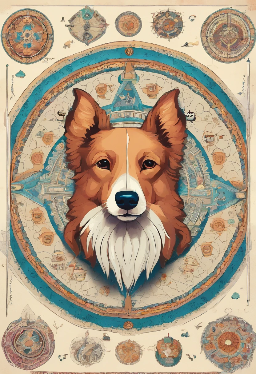 vibrant color drawing of a simple cute dog based mandala
