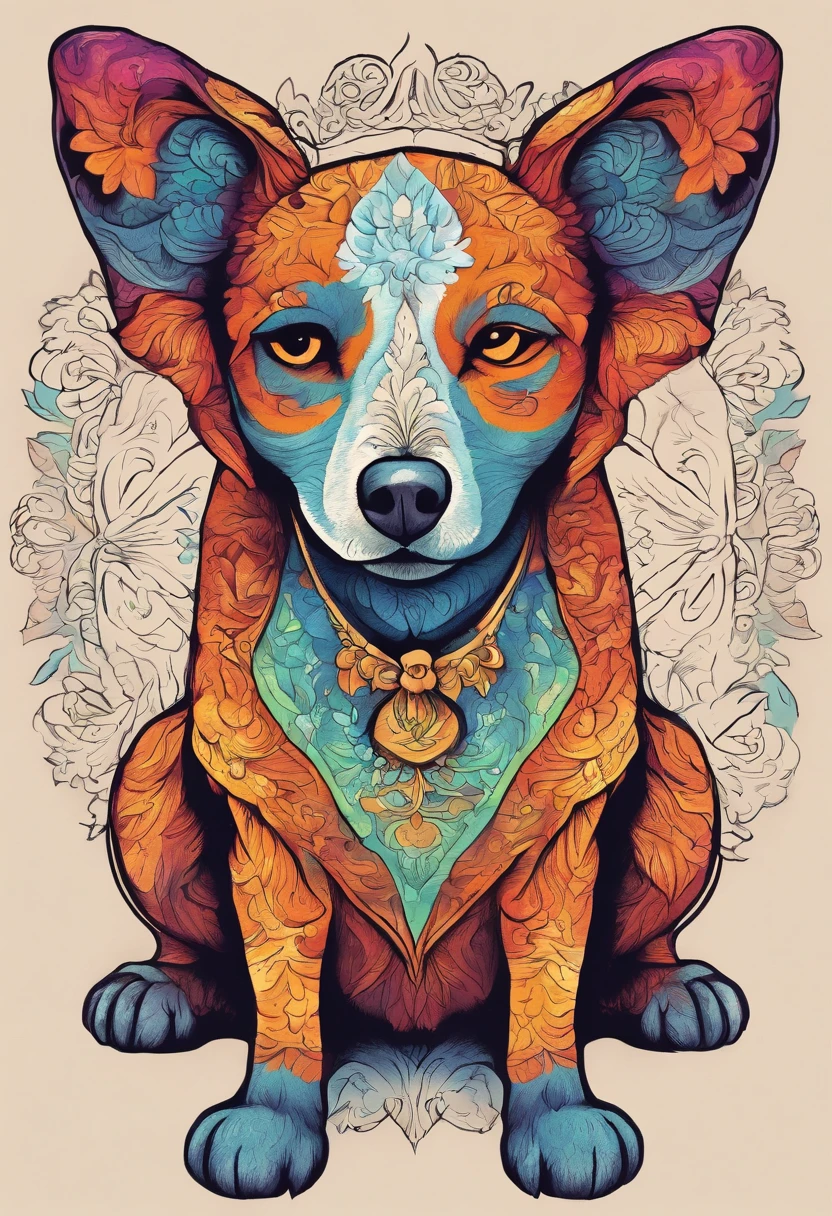 vibrant color drawing of a simple cute dog based mandala