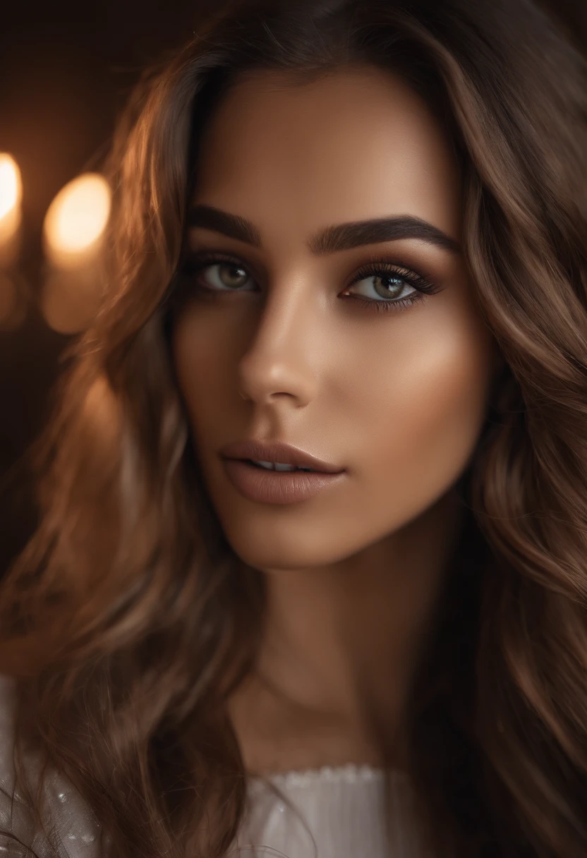 Arafed woman completely , Hispanics,fille sexy aux yeux bruns, ultra realist, Meticulously detailed, Portrait Sophie Mudd, cheveux bruns et grands yeux, selfie of a young woman, Dubai Eyes, Violet Myers, sans maquillage, maquillage naturel, looking straight at camera, Visage avec Artgram, Maquillage subtil, Superb shot of the whole body on your knees, en club, Medium to large bust