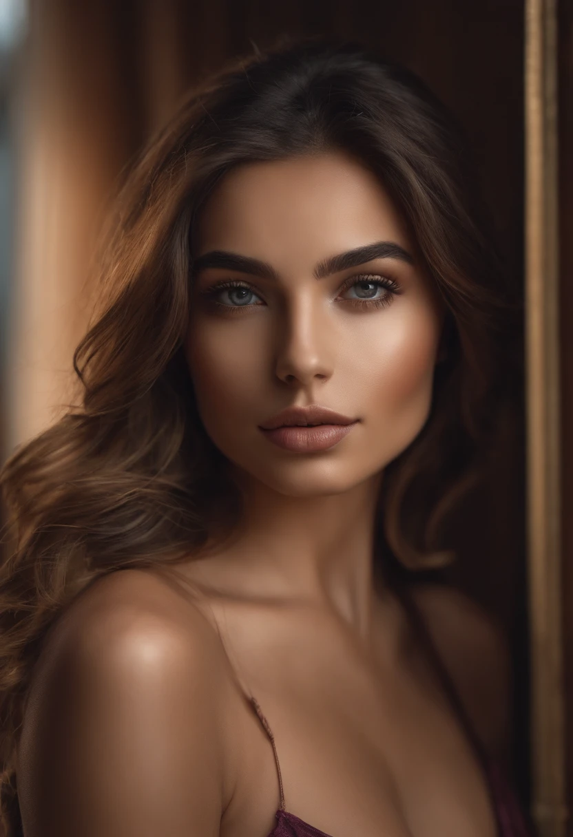 Arafed woman completely , Hispanics,fille sexy aux yeux bruns, ultra realist, Meticulously detailed, Portrait Sophie Mudd, cheveux bruns et grands yeux, selfie of a young woman, Dubai Eyes, Violet Myers, sans maquillage, maquillage naturel, looking straight at camera, Visage avec Artgram, Maquillage subtil, Superb shot of the whole body on your knees, en club, Medium to large bust