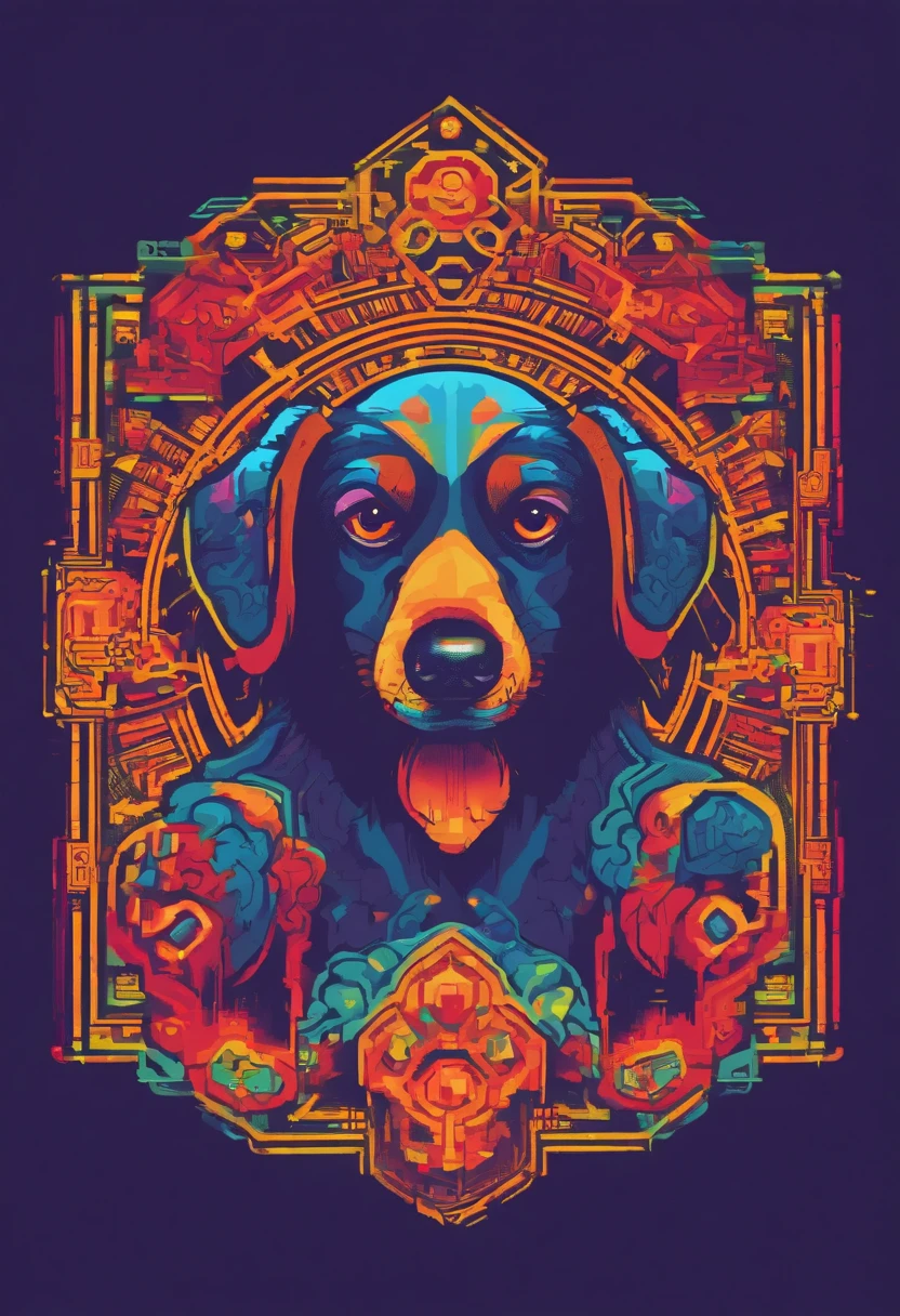 vibrant color drawing of a simple cute dog based mandala