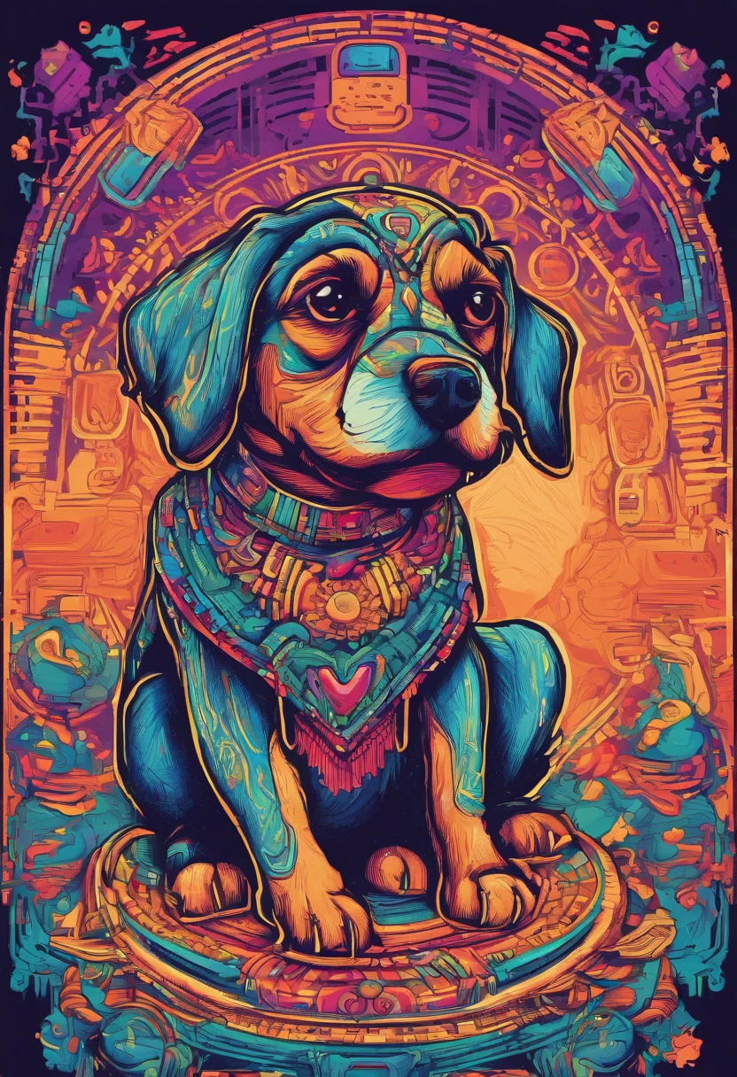 vibrant color drawing of a simple cute dog based mandala