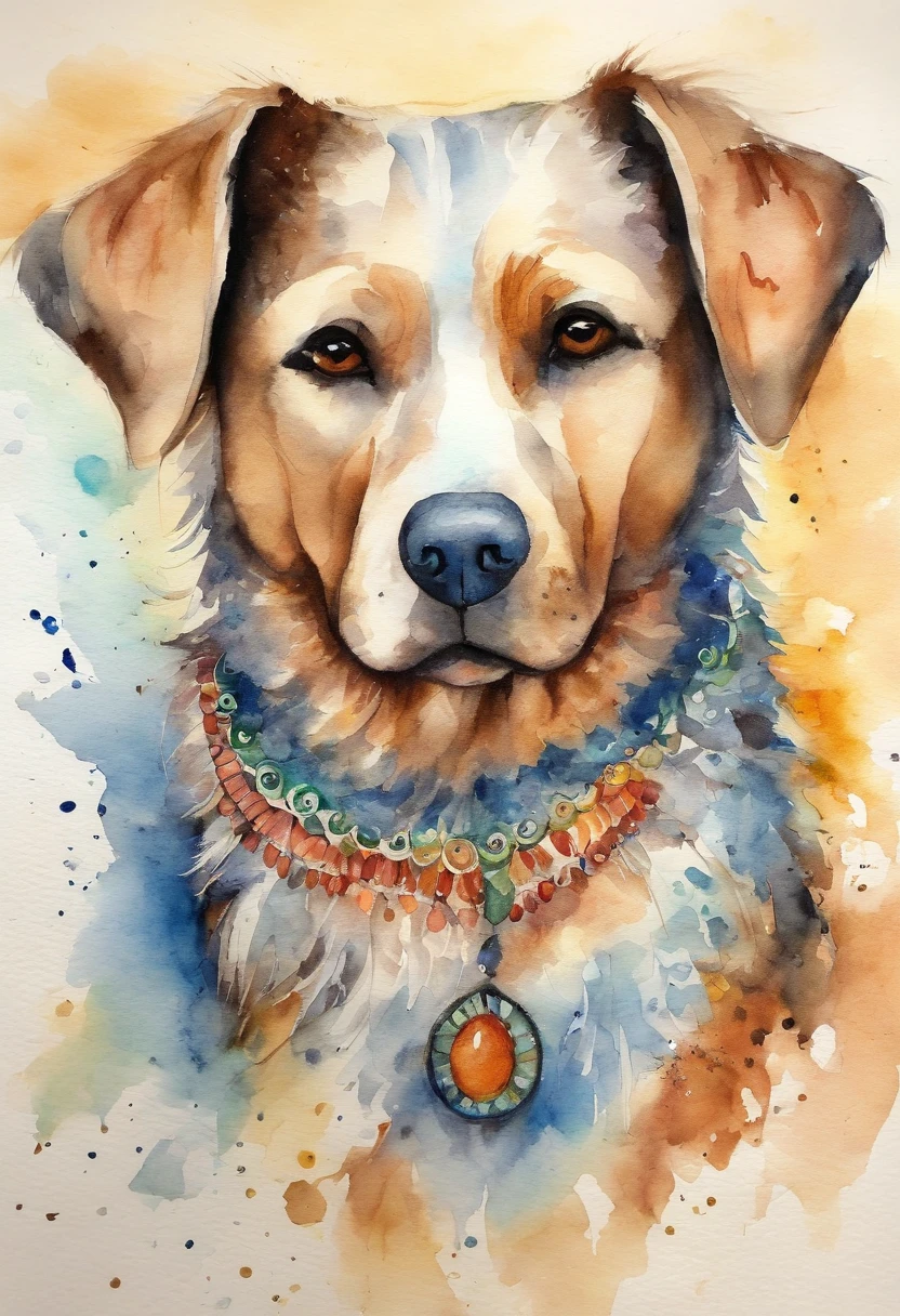 vibrant color drawing of a simple cute dog based mandala