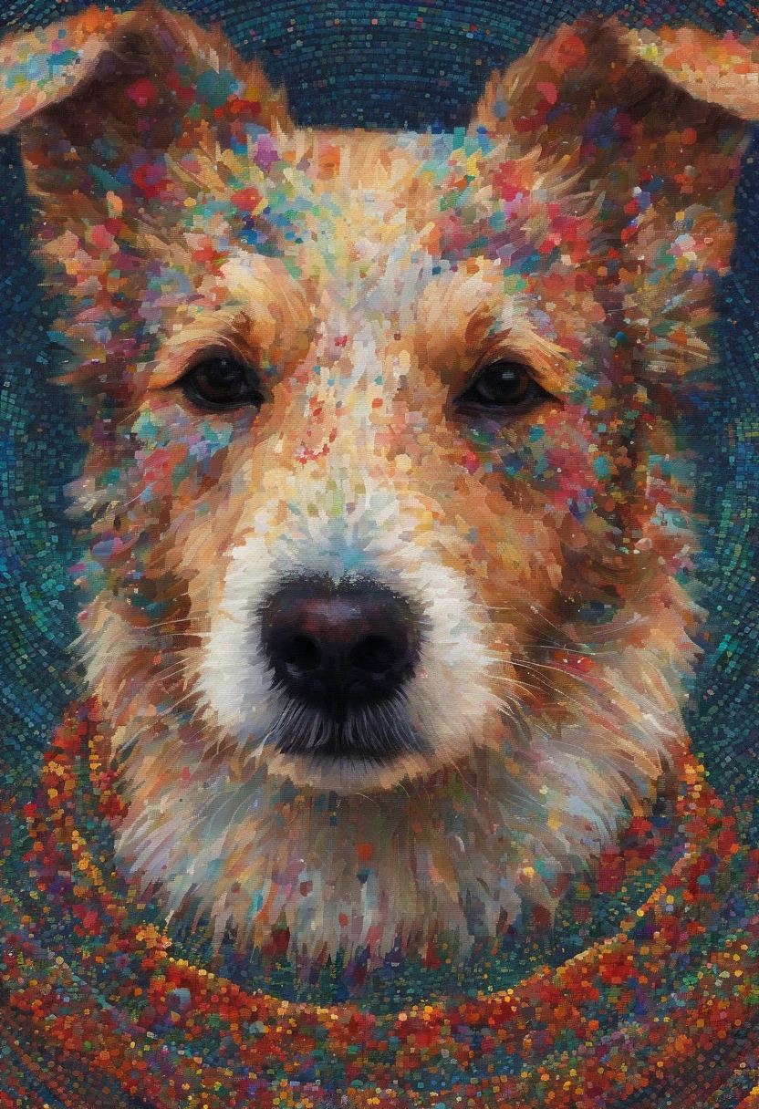 vibrant color drawing of a simple cute dog based mandala