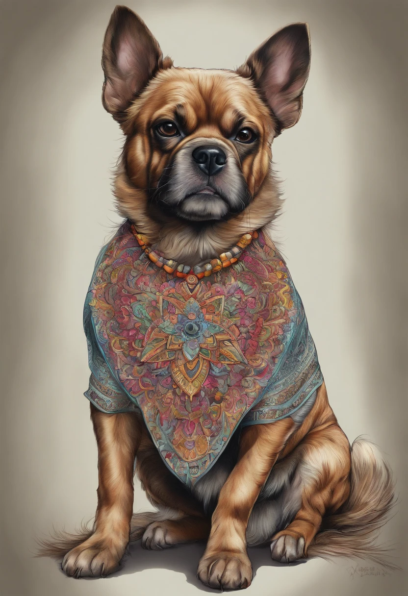 vibrant color drawing of a simple cute dog based mandala