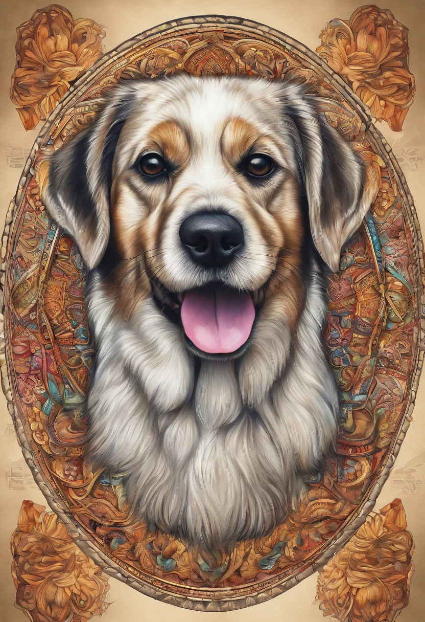 vibrant color drawing of a simple cute dog based mandala