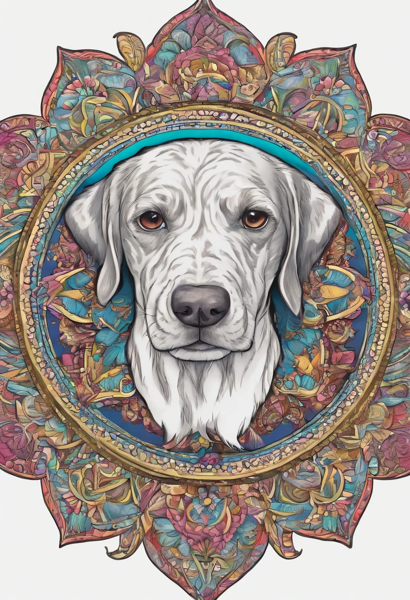 vibrant color drawing of a simple cute dog based mandala