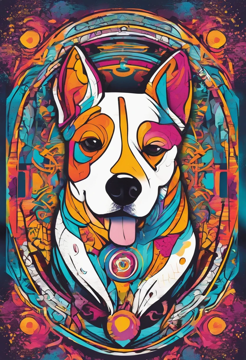 vibrant color drawing of a simple cute dog based mandala