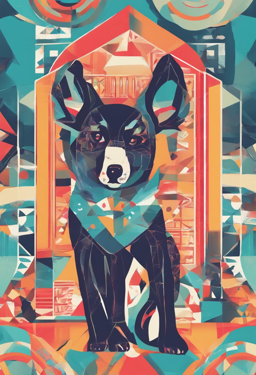 vibrant color drawing of a simple cute dog based mandala