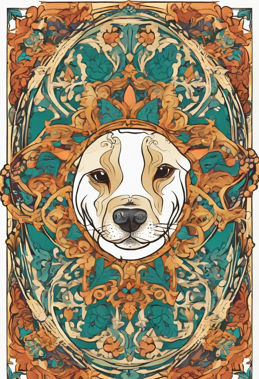 vibrant color drawing of a simple cute dog based mandala