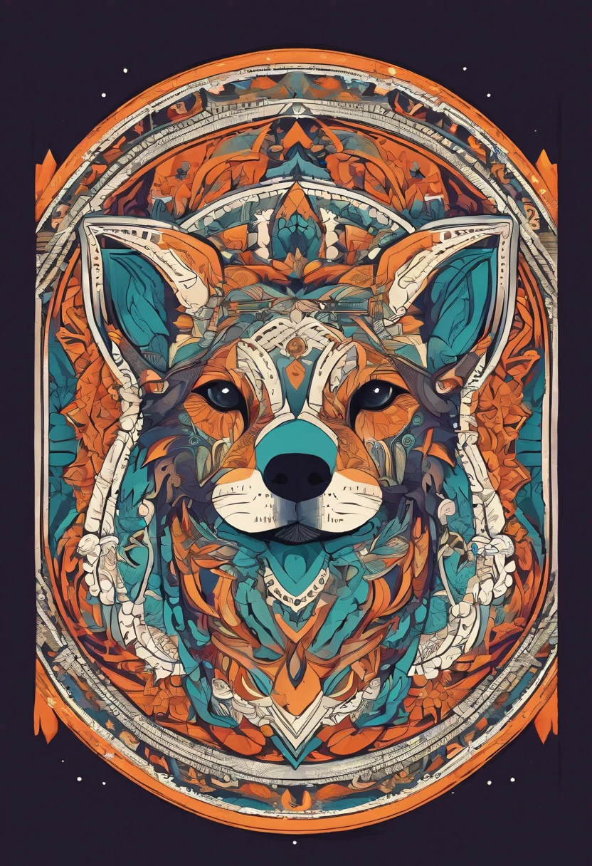 vibrant color drawing of a simple cute dog based mandala
