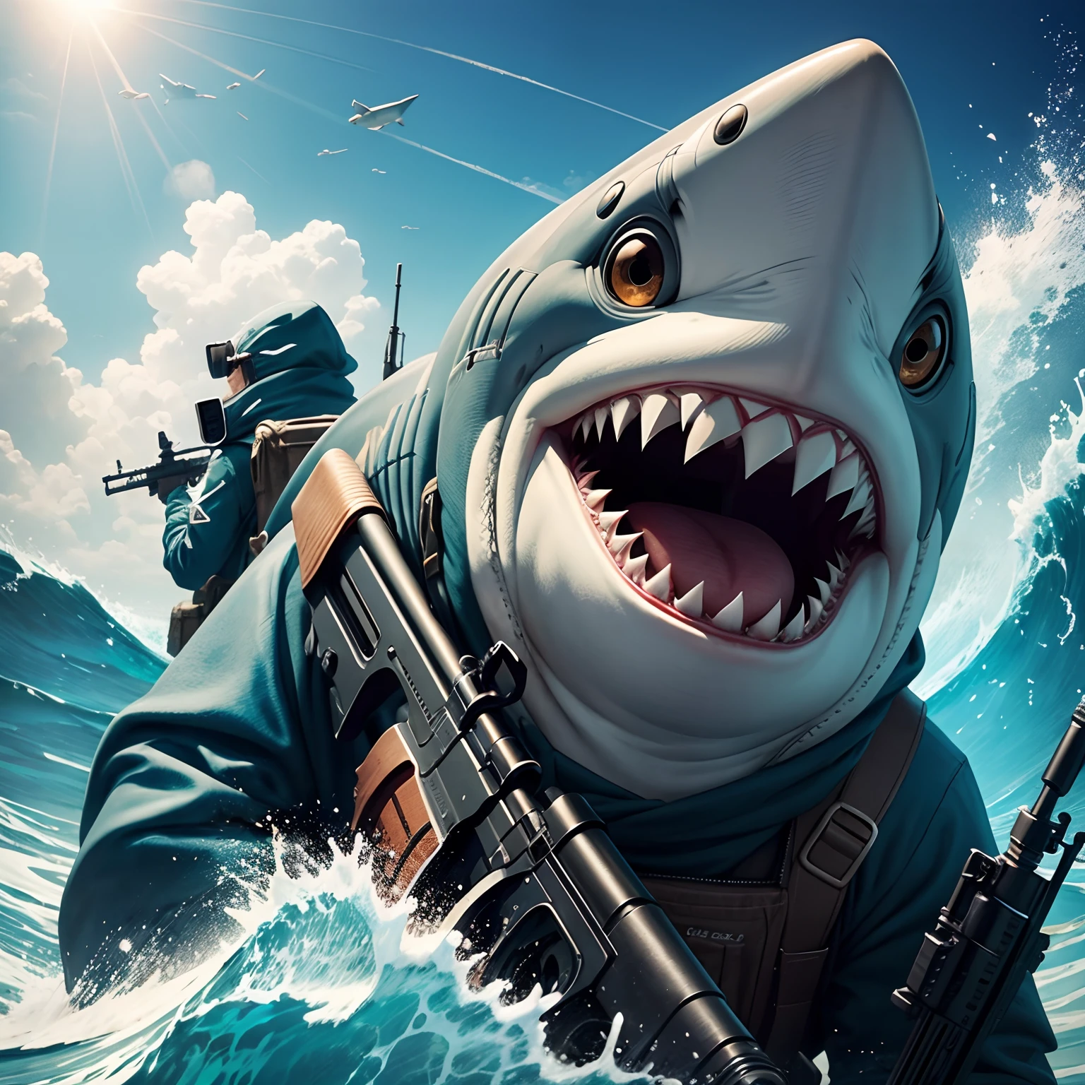 Shark with rifle