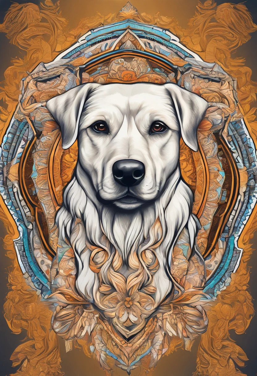 vibrant color drawing of a simple cute dog based mandala