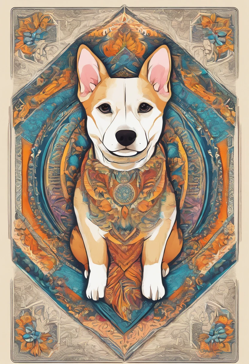 vibrant color drawing of a simple cute dog based mandala