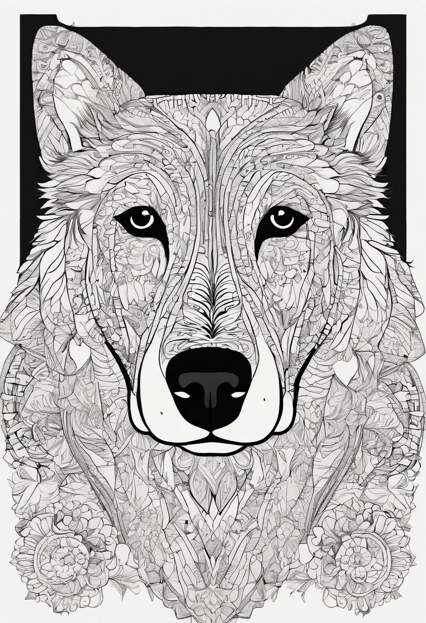 vibrant color drawing of a simple cute dog based mandala