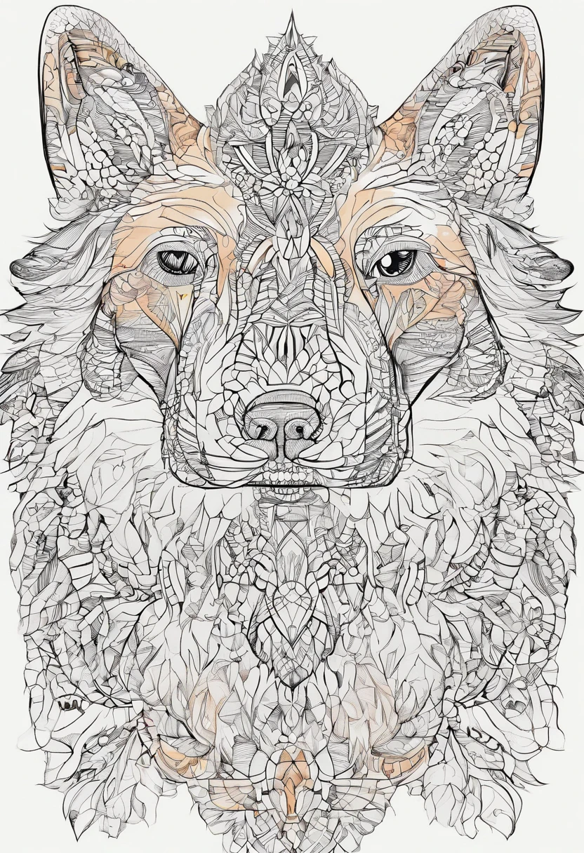 vibrant color drawing of a simple cute dog based mandala
