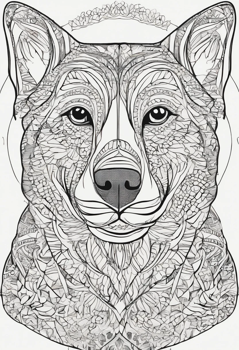 vibrant color drawing of a simple cute dog based mandala