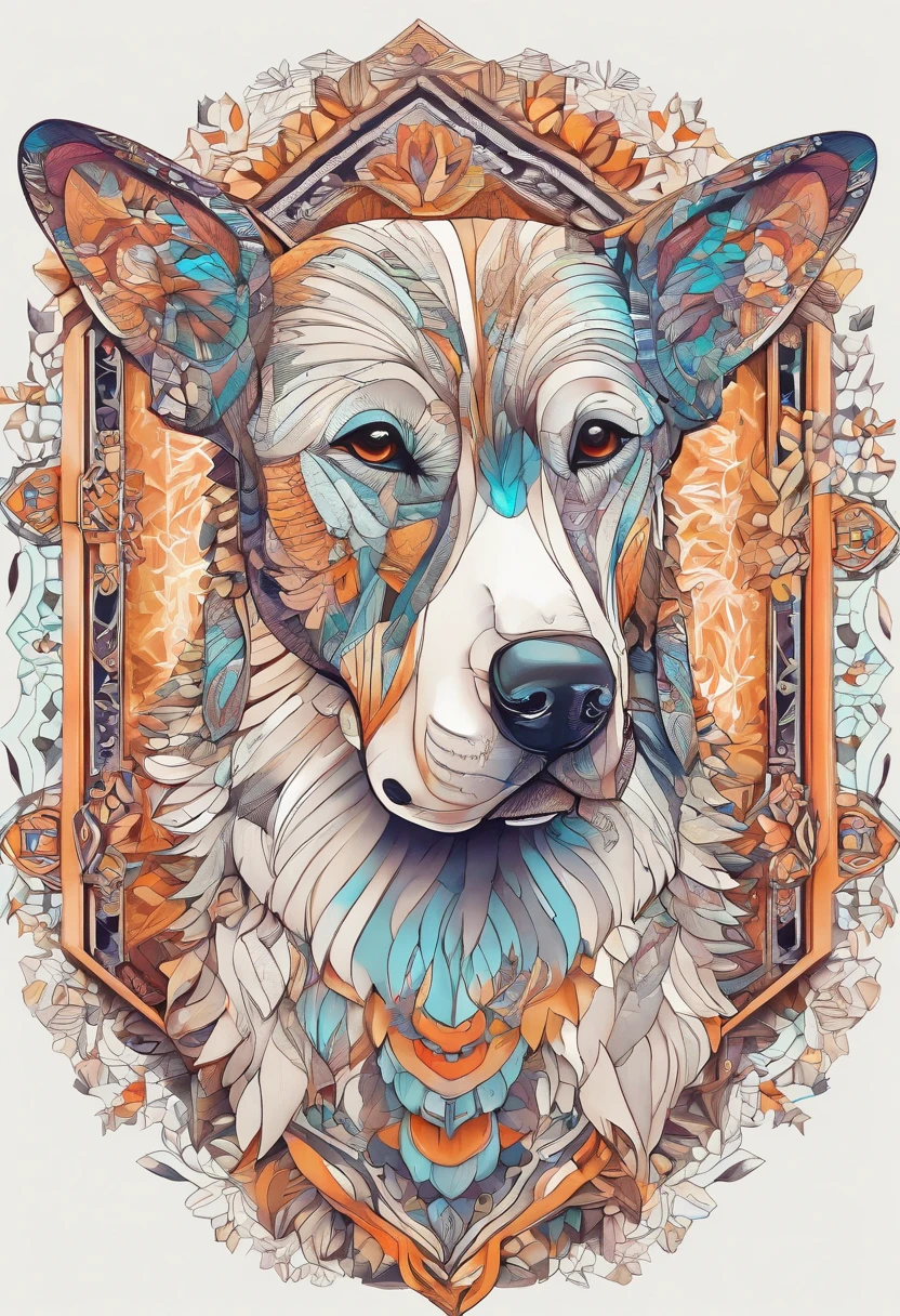 vibrant color drawing of a simple cute dog based mandala
