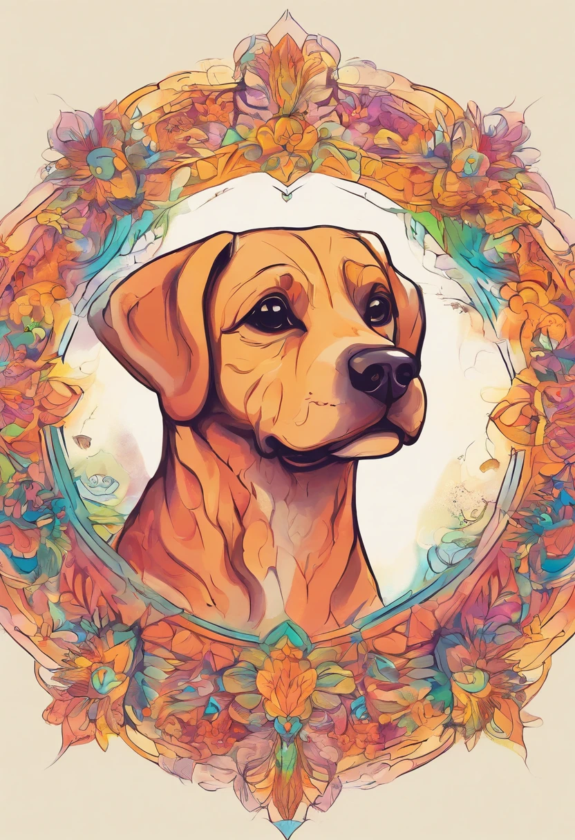 vibrant color drawing of a simple cute dog based mandala