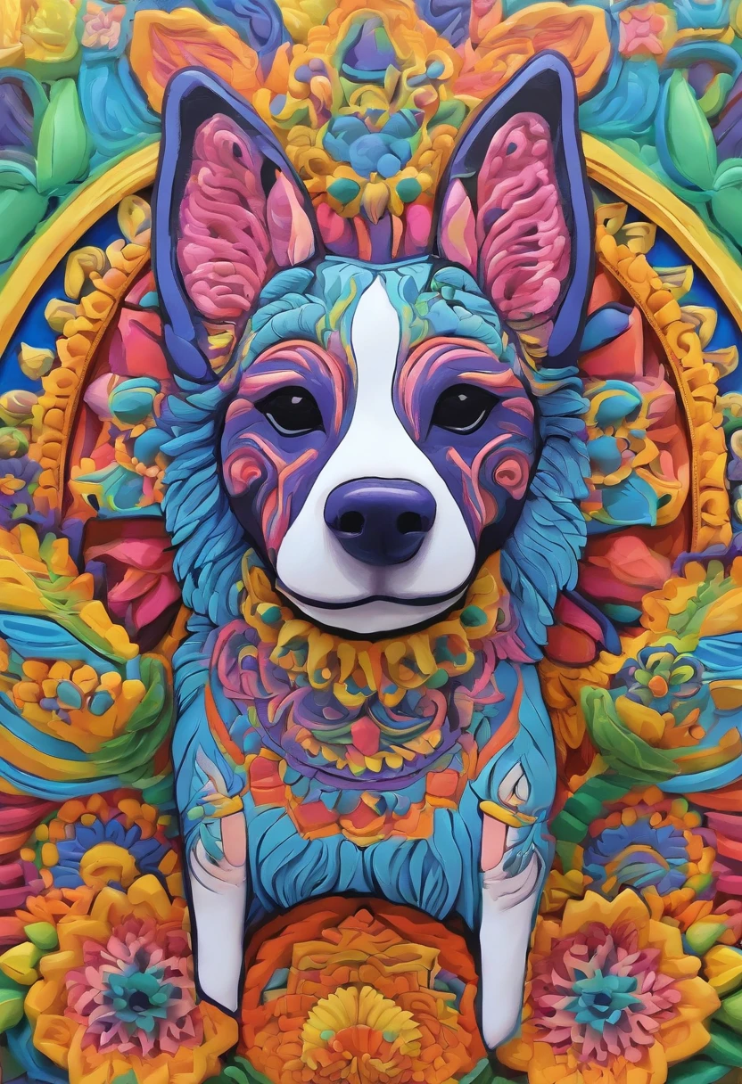 vibrant color drawing of a simple cute dog based mandala