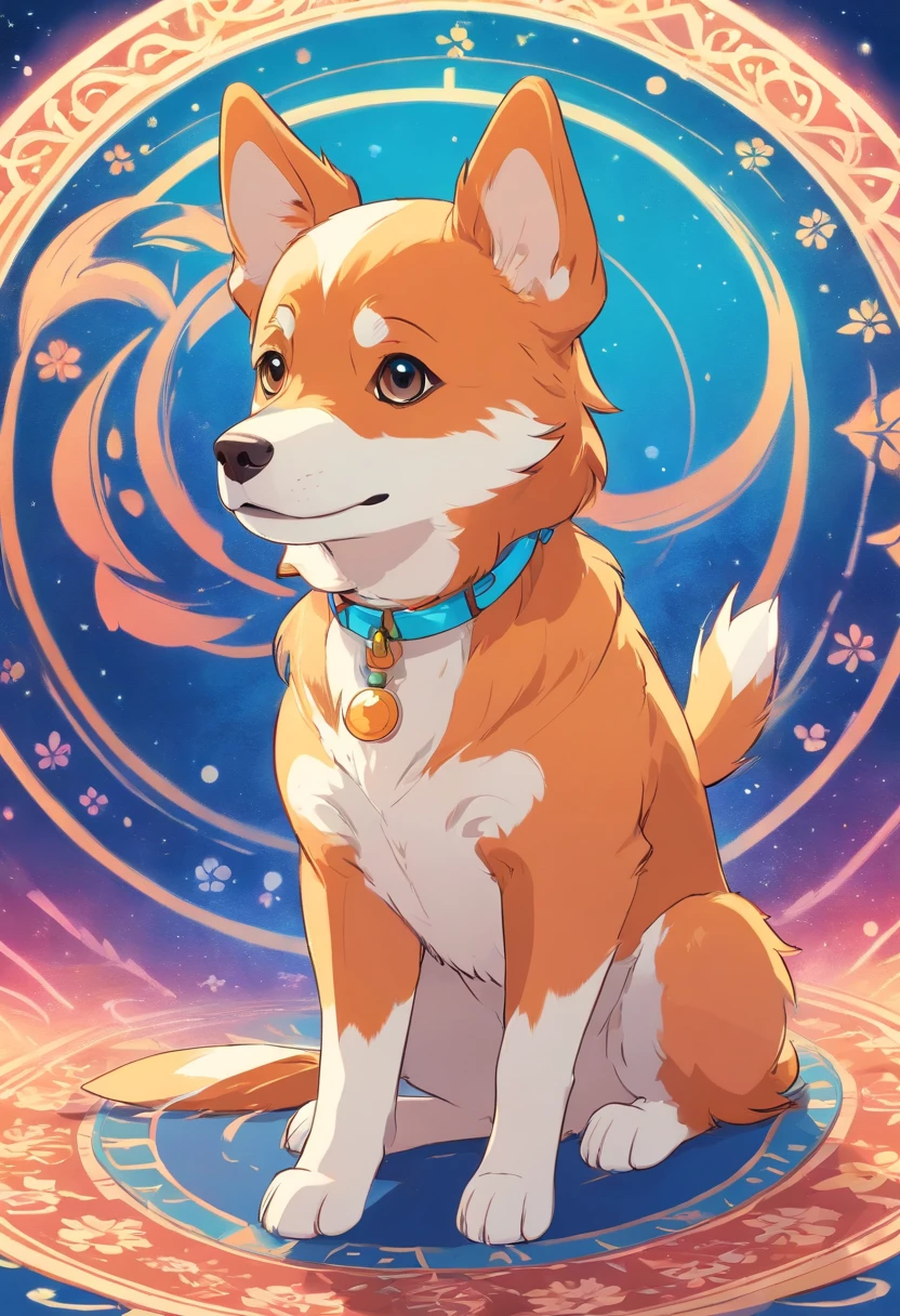 vibrant color drawing of a simple cute dog based mandala
