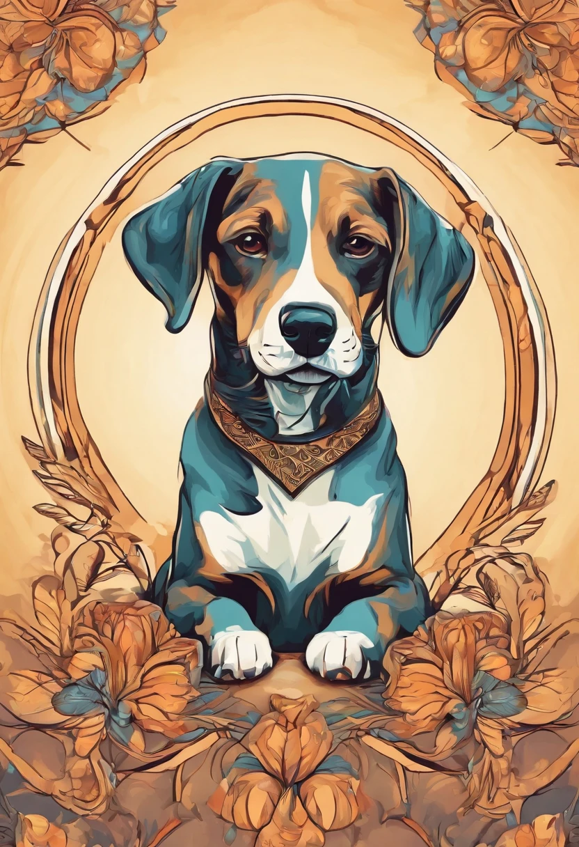 vibrant color drawing of a simple cute dog based mandala