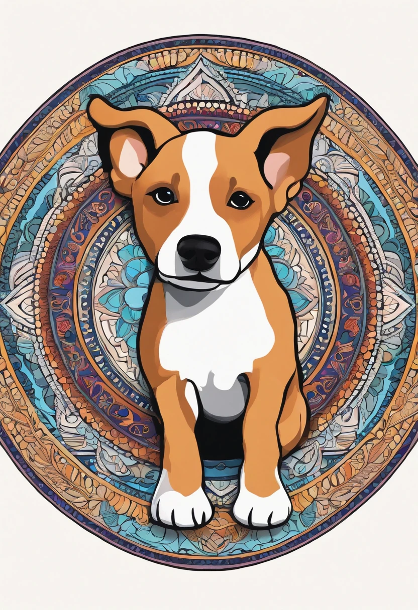 vibrant color drawing of a simple cute dog based mandala