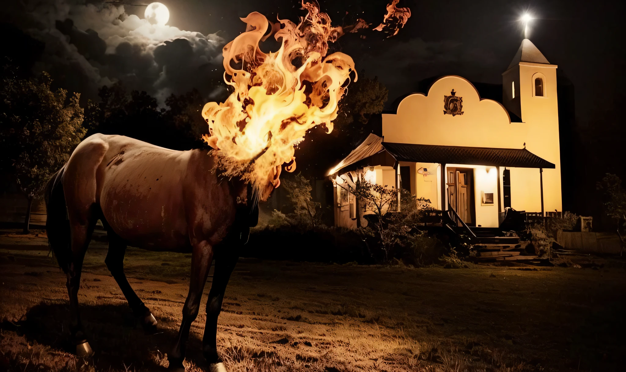 Headless mule on fire