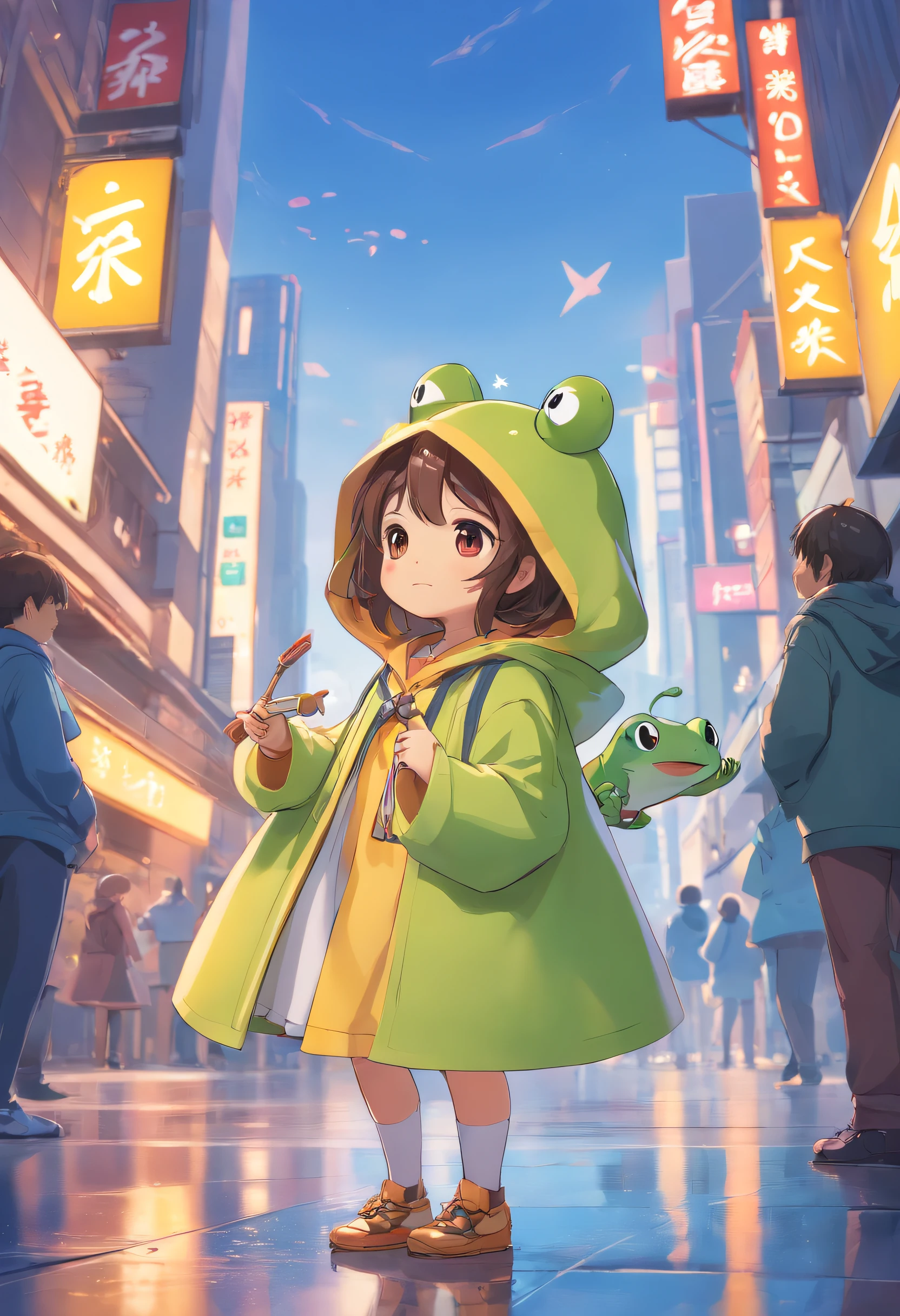 Frog Hoodie、BREAK、We transport in groups in the middle of the city、(((hight resolution、4K、8K images、Hold your head and worry,regrettable,Pop Mart Blind Box IP、100Close up portrait of cute knight doll of a person、Young One Angel Style、Wear longer, Dress fluently、Lop style、Poseline doll、Little people々々々々々々々々々々々々々々々々々々々々々々々々々々々々々々々々々。Little people々々々々々々々々々々々々々々々々々々々々々々々々々々々々々々々々々、unreal enginee 5、Light 3D/C4D production: 8K HD quality/illuminating/Ultra-fine lens description 1.5、flawless、Chibi Background/Cinematic。