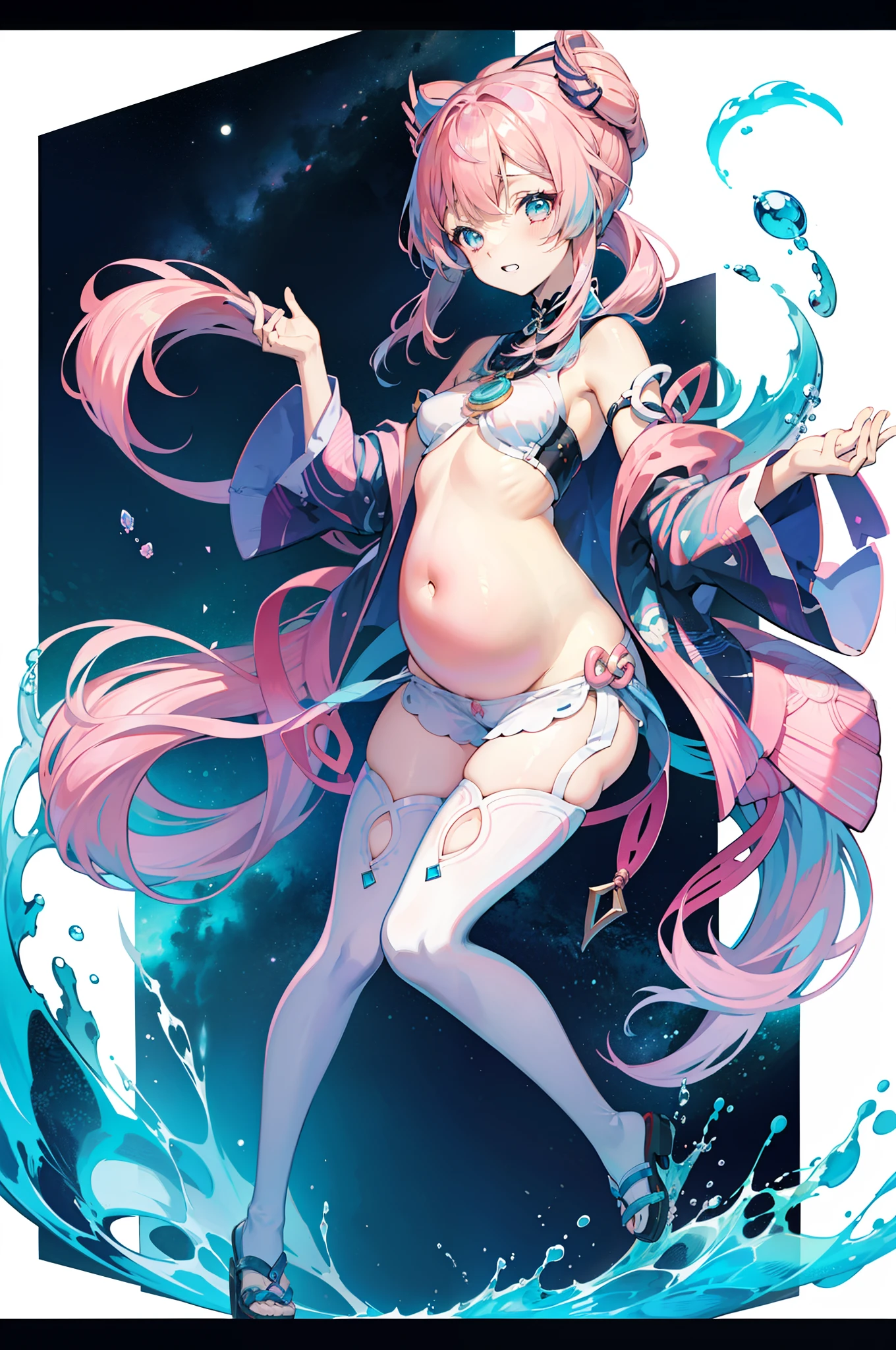 Pink hair and Sama々Female anime characters pose with facial expressions, detailed anime character art, Anime character art, trending on artstation pixiv, anime concept art, Guweiz in Pixiv ArtStation, Anime character design, Anime figure, Guweiz on ArtStation Pixiv, pink twintail hair and cyan eyes, Pixiv style, anime style character、White background、Bigchest,Pregnant belly,Pregnant belly