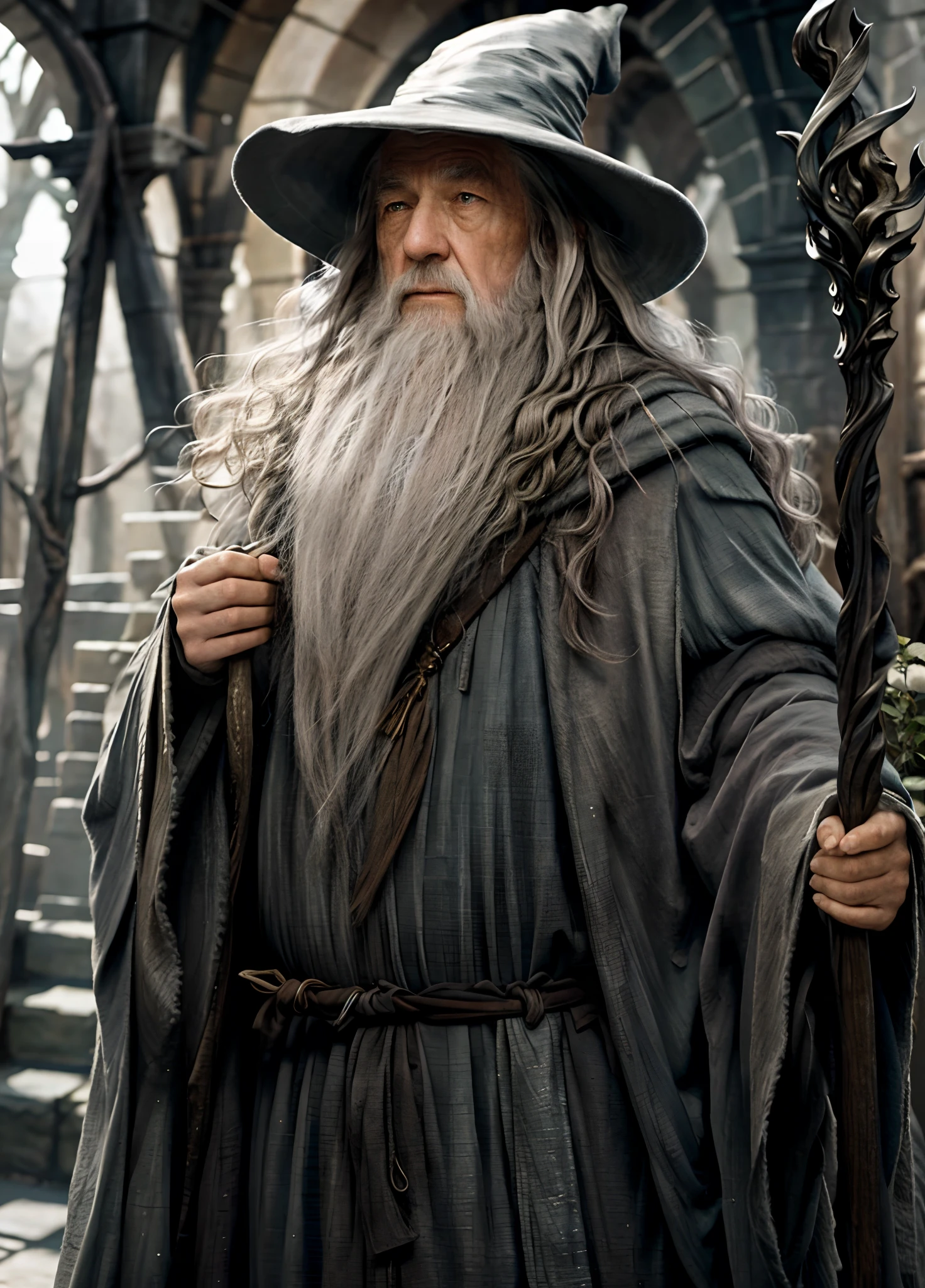 gandalf, wise, Wizard, high contrast, (natural skin texture, hyperrealism, soft light, sharp),