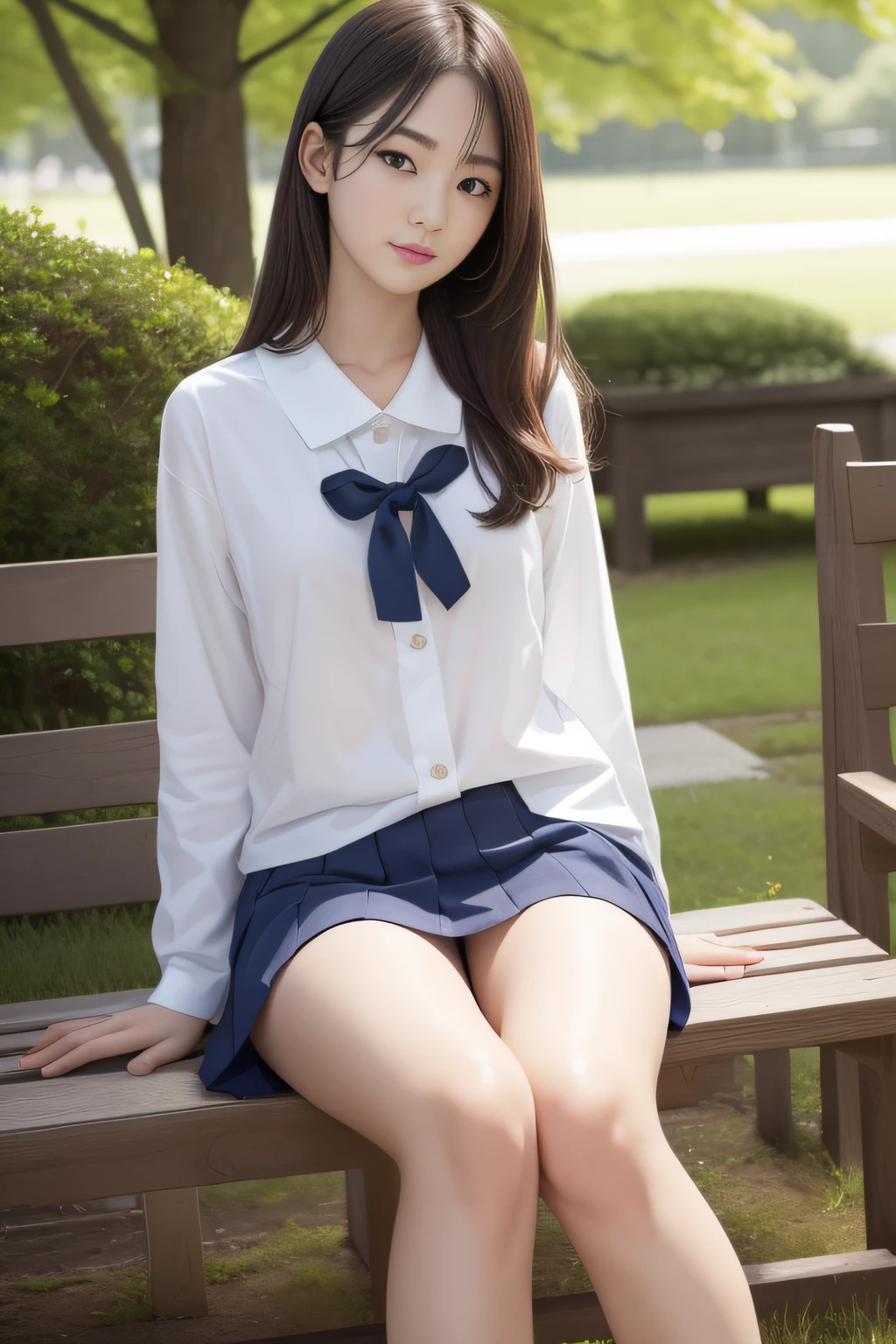 best qualtiy、masutepiece、超A high resolution、(Photorealistic:1.4)、infp young woman、modeled、small head、long legged、Colossal tits、the perfect body、By Michelangelo、ulzzang -6500-v1.1、a park、Cat sledding、(Big cat:1.4)、japanese hight school uniform