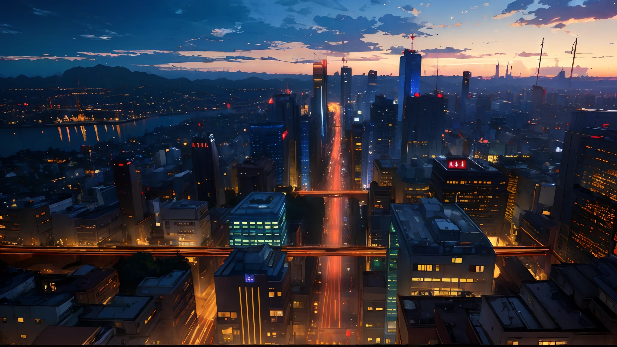 (masterpiece, best quality:1.4), cinematic light, city, cityscape, night, sky