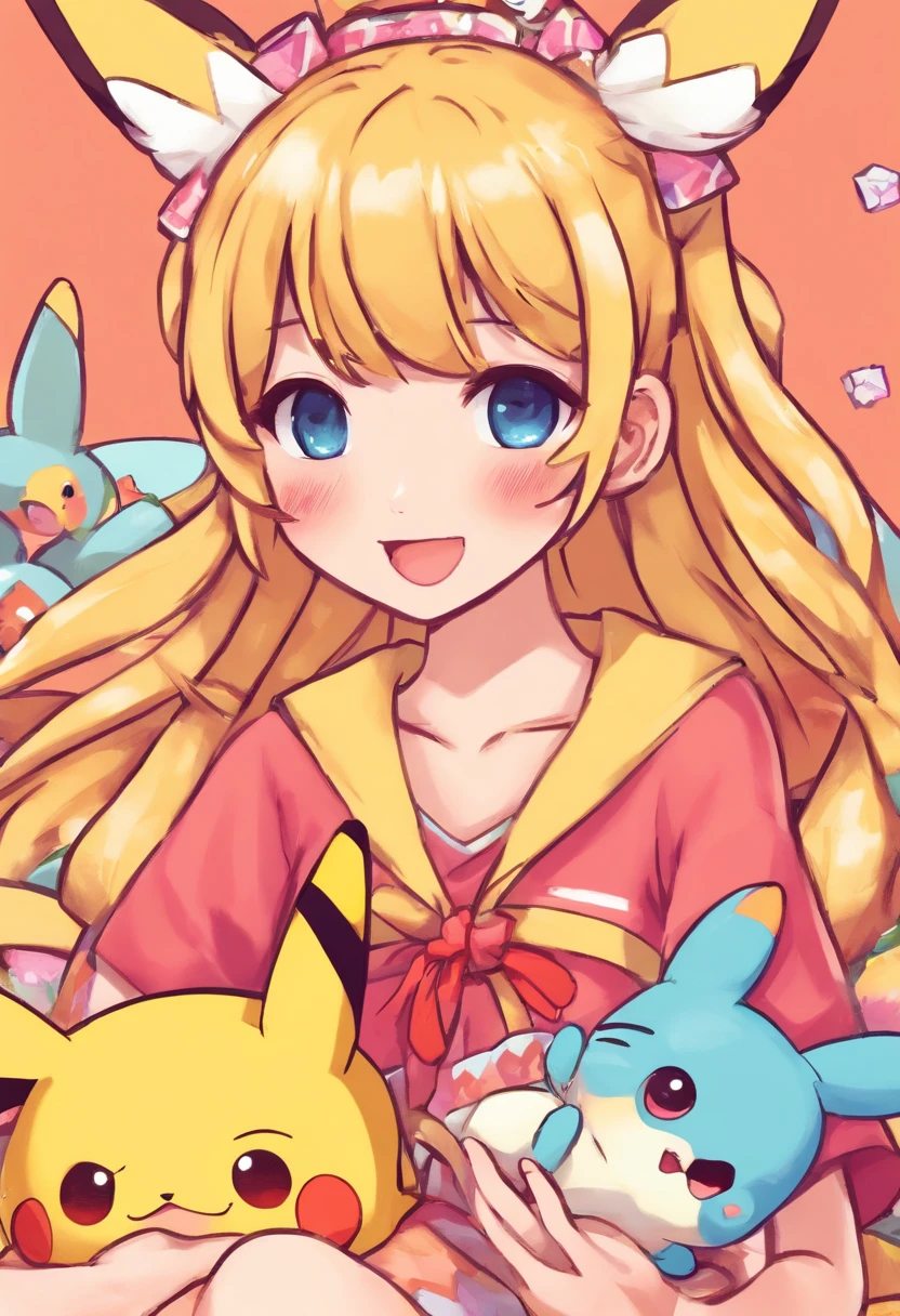 Woman on the fringe playing with Pikachu in Tokyo